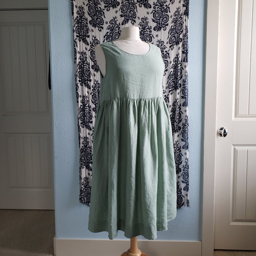 Mint Green Linen Smock Dress
